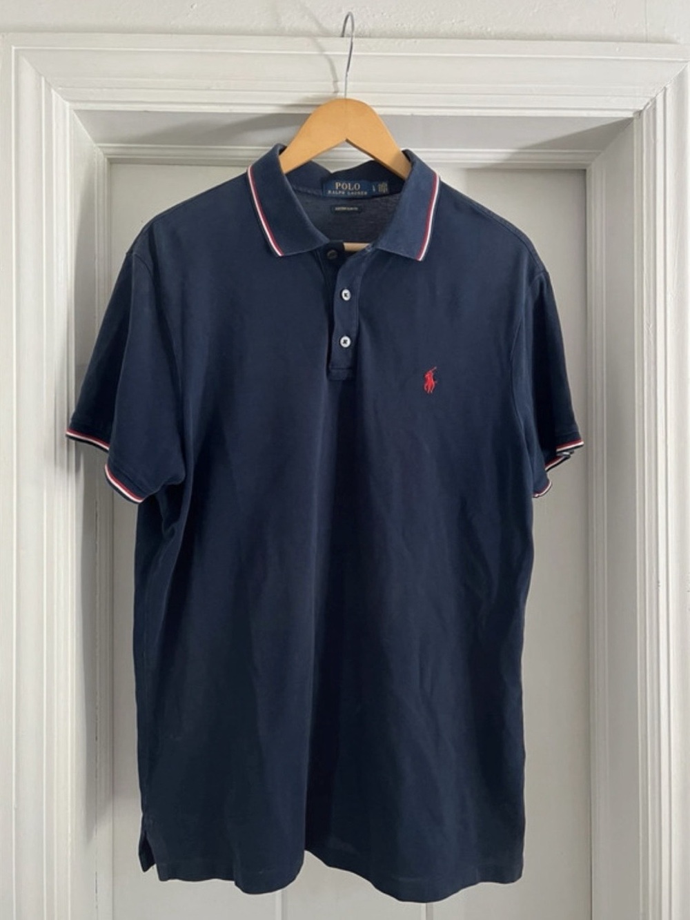 Polo Ralph Lauren Custom Slim Fit Tipped Mesh Polo Shirt Blue Large